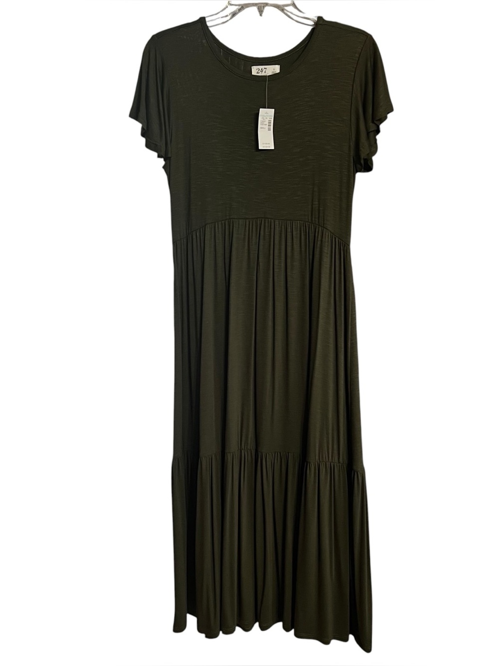MAURICES 24/7 Womens MIDI Summer Pullover Knit Dress Sz Small Green Ruffle Tier